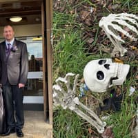 Ghosthunting bride marries ‘goth soulmate’ in Halloween wedding complete with black dress, cauldrons and skeletons