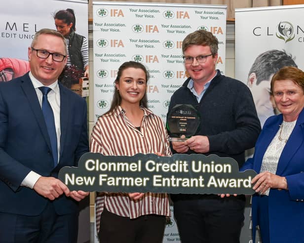 Michael Tobin from Cashel and his wife Norah, with Michael O’Grady, Head of Lending at Clonmel Credit Union (left) and Alice Doyle, IFA Deputy President (right).
