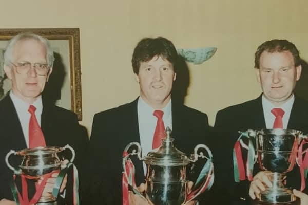 The late Mick Hogan, left, with Brian Coolahan and Martin Walsh at a Birr GAA dinner dance