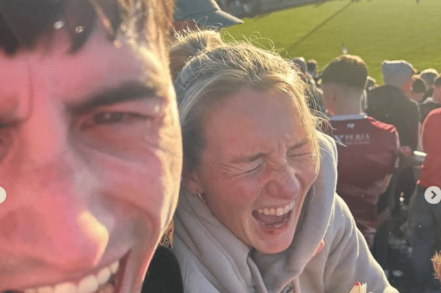 David and Ciara O'Donnell celebrate at the final whistle of the Donegal SFC final