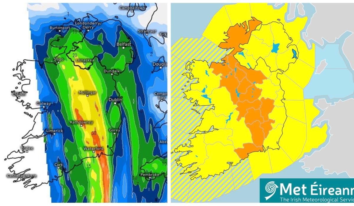 Met Éireann issues upgraded Orange weather warning for Longford with thunderstorms and lightning