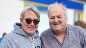 Matthew Broderick and Martin McFadden cheer on the Kilcar side