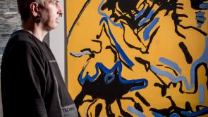 Artist Brian Farrell launching an exhibition of his work in Derry's Playhouse.  