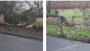 Walls smashed by motorist on both sides of the road in Carrigans
