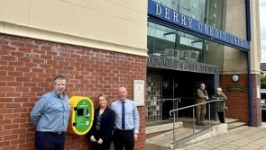 Defibrillator installed outside of a Derry Credit Union 