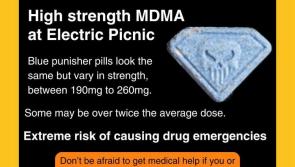 HSE issues fresh drug alert over high strength blue Punisher MDMA pills at Electric Picnic in Laois