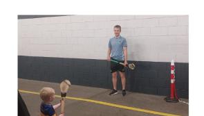 UP TIPP! Noel McGrath plays hurling with his son Sam in the tunnel after today's win at Croke Park