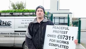 Builder protests outside Gaelcholáiste Chill Dara in Naas, County Kildare