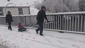 Little girl completes shopping trip on home-made sleigh amid snow chaos in Limerick village