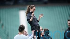 Kate lifted in England lineout as she reveals Louis is ‘kamikaze’ rugby player