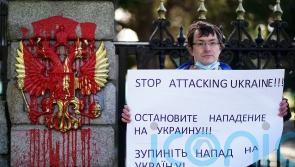 Ukrainians gather outside Irish parliament in anger at Russian invasion