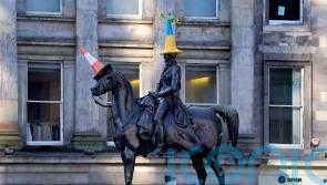 Glasgow statue famous for traffic cone ‘hat’ gets makeover for Ukraine