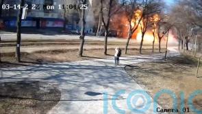 CCTV footage catches moment of Russian projectile’s impact on Kyiv street