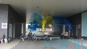 Climate activists blockade shipping company in solidarity with Ukraine