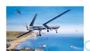 Army commissioned painting of drones monitoring migrant boats in English Channel