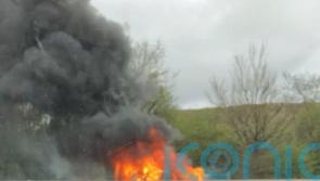 Firefighters tackle car on fire on M8
