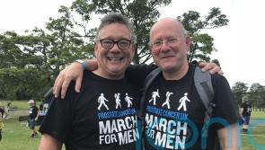 Football friends reunite for charity walk after four diagnosed with same cancer