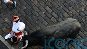 Bull runners narrowly avoid being gored at San Fermin Festival