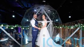 Mum-of-two whose proposal came on a scavenger hunt has “game show-style” wedding at Manchester’s Crystal Maze Live Experience dome