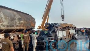 20 dead as bus rams into oil tanker in Pakistan