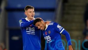 James Justin scores before being carried off in Leicester’s cup win over Newport