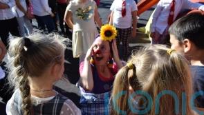 UK clowns travel to Ukrainian refugee centres to play and perform for children
