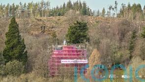 Castle swathed in seven-storeys of pink mesh for conservation work