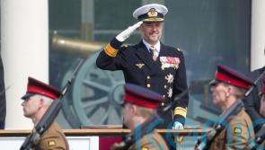 Frederik, Crown Prince of Denmark presents first Colours to British soldiers