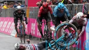 Kaden Groves wins stage five of Giro d’Italia as stray dog and rain cause chaos
