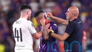 Fiorentina’s Cristiano Biraghi struck by object thrown from West Ham fans