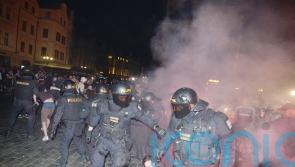 West Ham fans fight riot police in Prague after Europa Conference League win