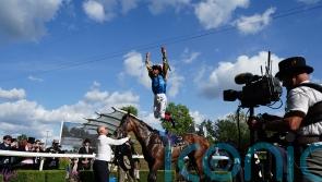 Dettori jumping for joy after getting off the mark at final Royal Ascot