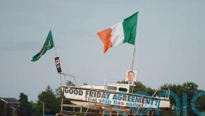 Irish flag and poster of Taoiseach Leo Varadkar placed on loyalist bonfire