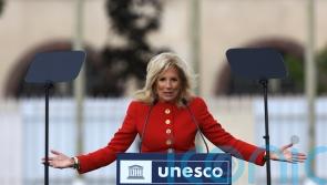 Jill Biden marks US re-entry into Unesco with flag-raising ceremony in Paris