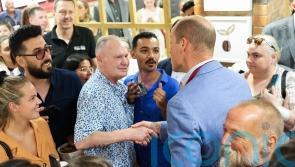 Prince of Wales kissed by Gazza during visit to Pret for homelessness campaign