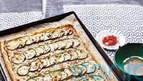 Sabrina Ghayour’s courgette, lemon, feta and pine nut tart