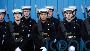 Royal Navy sailors and Royal Marines rehearse for Remembrance Sunday
