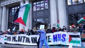 Protesters blockade office of tech giant with NHS contract over ties to Israel