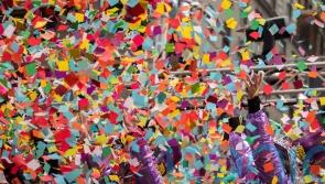 Air in Times Square filled with coloured paper in New Year’s Eve confetti test