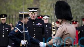 Stage set for landmark Changing of the Guard between French and British troops