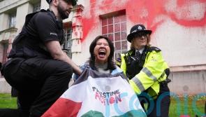 Pro-Palestine protesters spray red paint over Ministry of Defence building