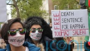 Iranian community protests in London over death sentence for popular rapper