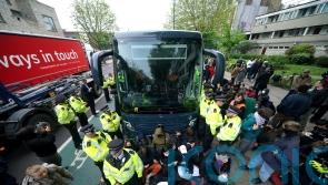 Arrests made as protesters block coach taking asylum seekers to Bibby Stockholm