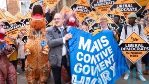Sir Ed Davey poses with &lsquo;Tory dinosaurs&rsquo; in latest election campaign stunt