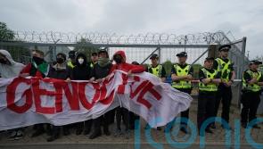 Gaza protesters ‘create own arms embargo’ with blockade outside Thales factory