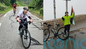 British octogenarian completes age-defying 20km cycle up French mountain to raise nearly &pound;13,000 for aid in Gaza