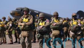 Parachutists fly from Duxford Air Show to D-Day commemorations in Normandy