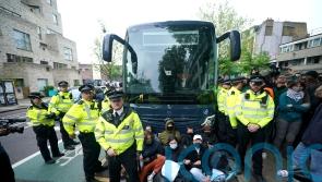 Bibby Stockholm coach driver ‘arrested for gesticulating at protesters’