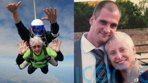 Great-grandmother, 71, completes charity skydive at 13,000ft in memory of ‘loving’ son who died after alcohol addiction