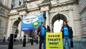 Greenpeace activists climb Foreign Office building over signing of ocean treaty